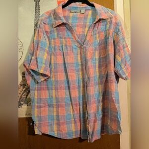 Women’s Pastel Plaid Button-Down Shirt - Lightweight Casual Top